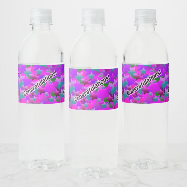 Congratulation Stars Purple  Water Bottle Label (Bottles)