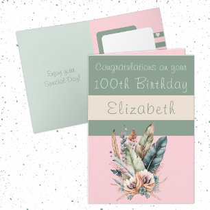 Congratulations 100th birthday floral pink green card