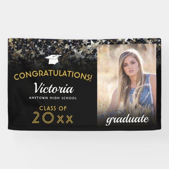 Congratulations 2021 Graduate Black and Gold Photo Banner ...