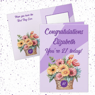 Congratulations 21 today floral purple birthday card
