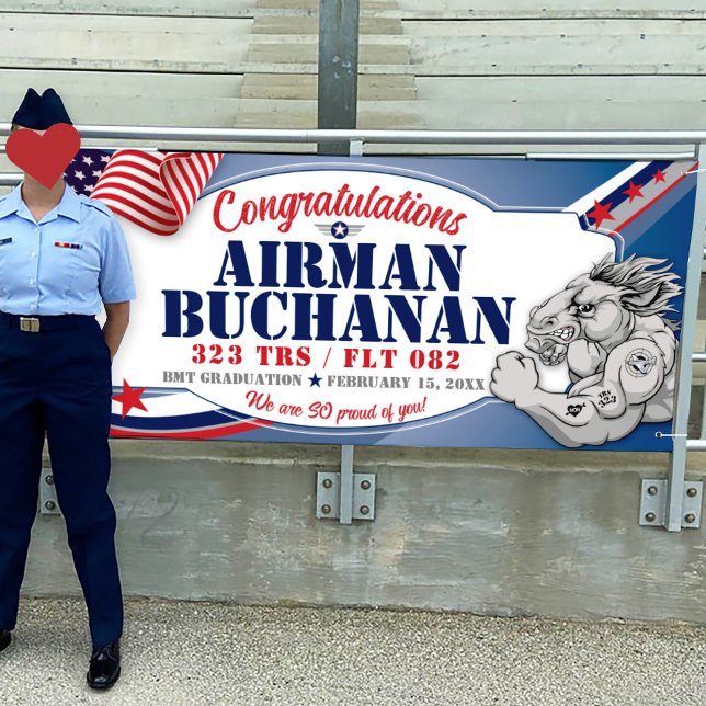 Congratulations 323 Mustang Air Force Graduation Banner (Air Force, Graduation Vinyl Banner, 323 TRS Mustangs mascot, BMT Basic Training, Airman Graduation)