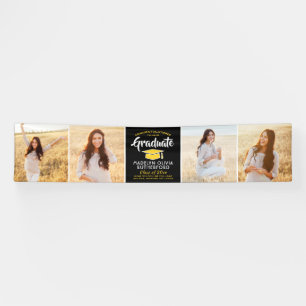 Congratulations 4 Photo Black & Yellow Graduation Banner