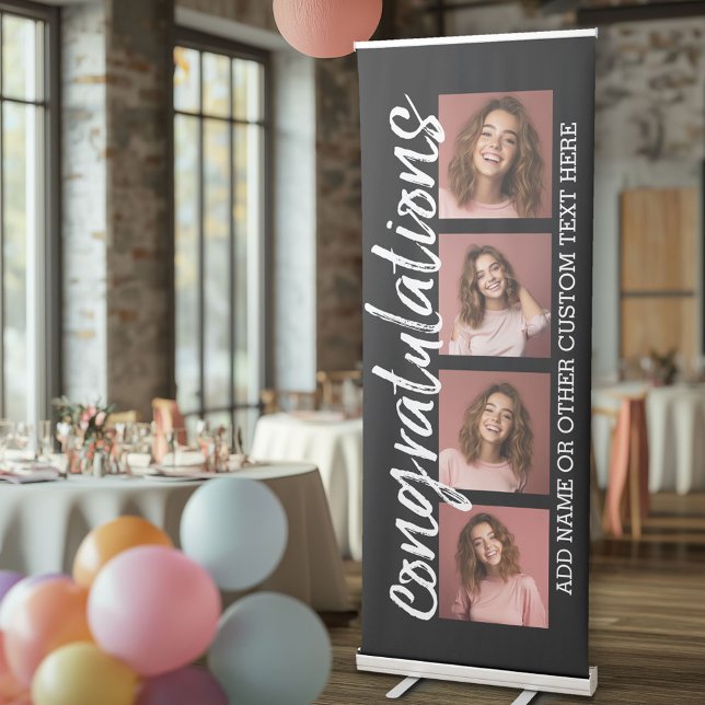 Congratulations 4 Photo Collage change back colour Retractable Banner (Custom Stand Up Banner with 4 Photos)