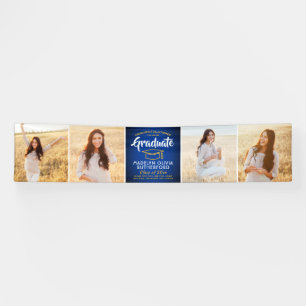 Congratulations 4 Photo Royal Blue Gold Graduation Banner