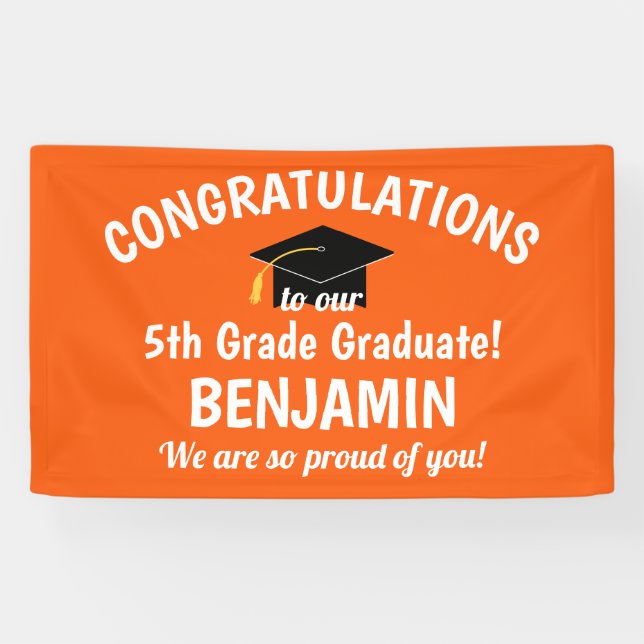 Congratulations 5th Grade Graduation Orange Banner (Horizontal)