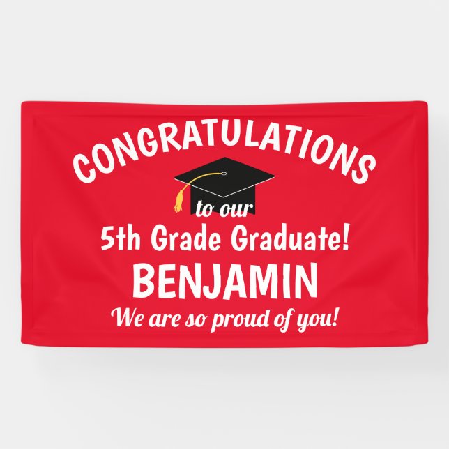 Congratulations 5th Grade Graduation Red Banner (Horizontal)
