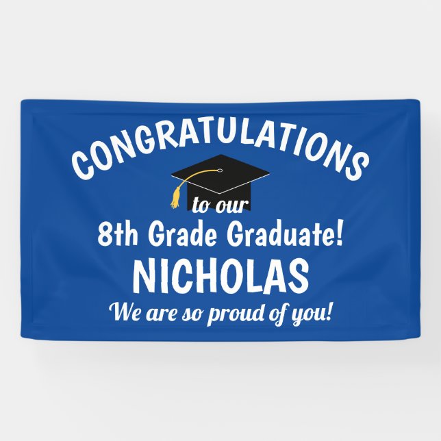 Congratulations 8th Grade Graduation Blue Banner (Horizontal)
