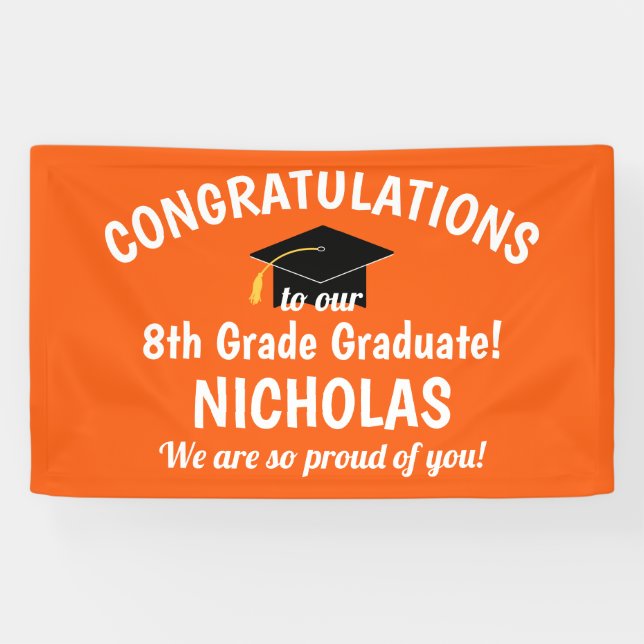 Congratulations 8th Grade Graduation Orange Banner (Horizontal)
