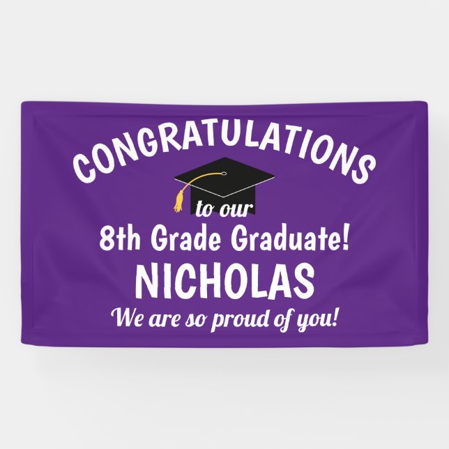 Congratulations 8th Grade Graduation Purple Banner (Horizontal)