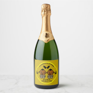 Congratulations Afro American Parents Twins Sparkling Wine Label