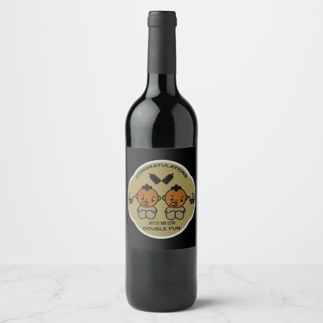 Congratulations Afro American Parents Twins Wine Label (Front)