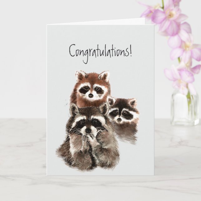 Congratulations All so Proud of You Fun Raccoons Card (Orchid)