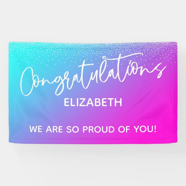 Congratulations Aqua Light Purple & Pink Ombre Banner (Horizontal)