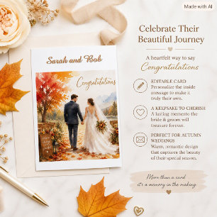 Congratulations Autumn Wedding Bride and Groom Card