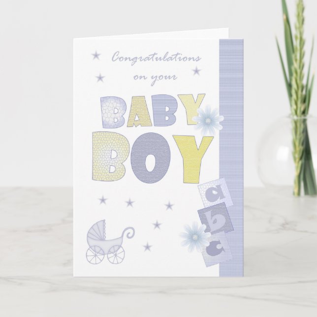 Congratulations Baby Boy Card, New Baby Card (Front)