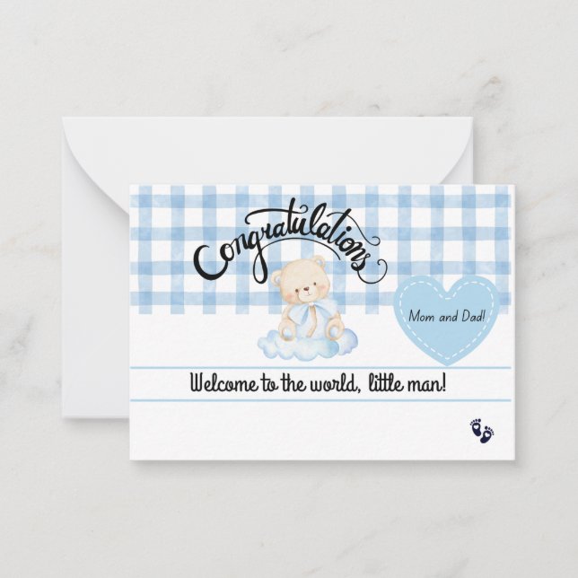 Congratulations Baby Boy Card, Welcome Newborn Son Card (Front)