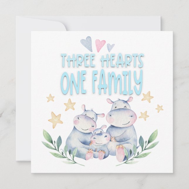 Congratulations Baby Boy Cute Hippos Three Hearts (Front)