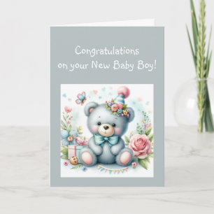 Congratulations Baby Boy  Fun Teddy Bear  Card