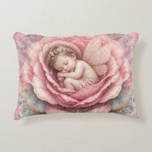 Congratulations Baby Fairy girl Pink Rose Birth Decorative Cushion