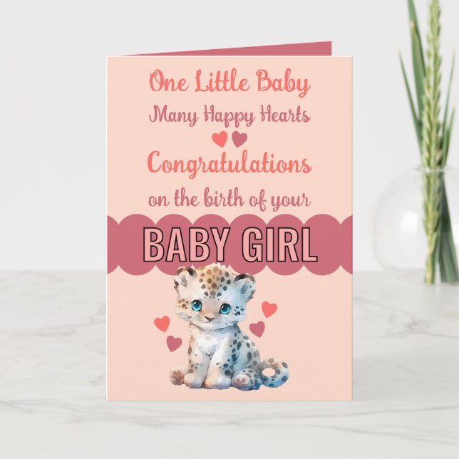 Congratulations baby girl cute leopard pink card (Front)