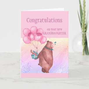 Congratulations Baby Girl  FunTeddy Bear Balloon   Card