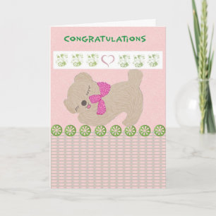 Congratulations Baby Girl with Teddy Bear in Pink Card