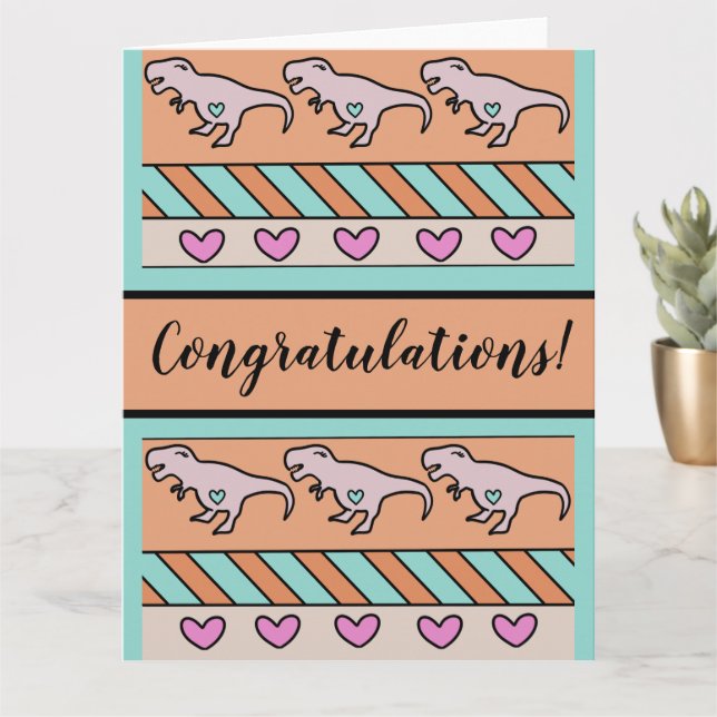 Congratulations Baby Shower T-Rex Heart Pattern  Card (Small Plant)