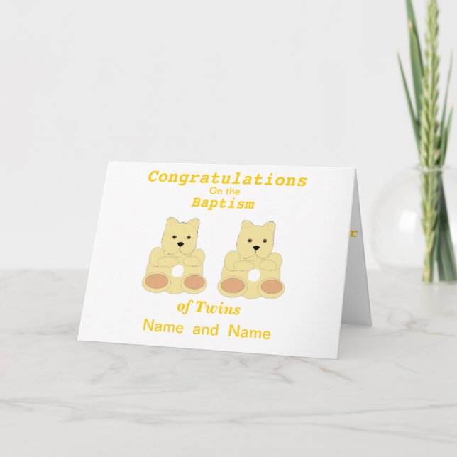 Congratulations Baptism Twins add names,message Card (Front)