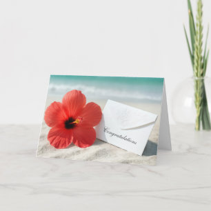 Congratulations Beach Wedding With Hibiscus Flower Card