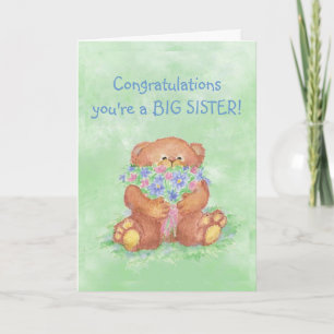 Congratulations BIG SISTER FunTeddy Bear Flowers Card