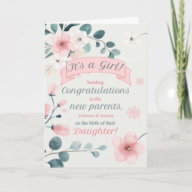 Congratulations Birth of a Daughter Peach Blossoms Card (Front)
