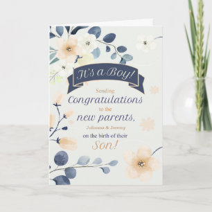 Congratulations Birth of a Son Blue and Yellow Card