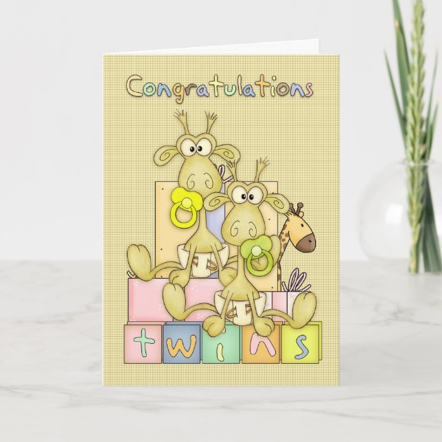Congratulations Birth Of Twins Card - Cute Card (Front)