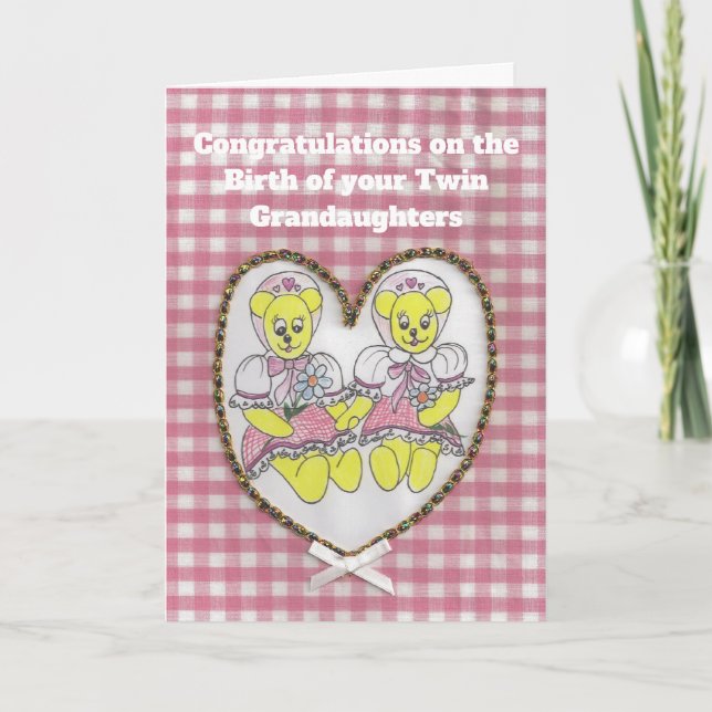 Congratulations  birth of your twin grandaughters card (Front)