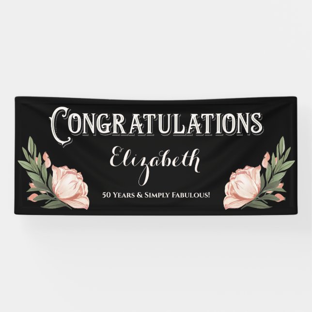 Congratulations Birthday Party Floral Flower Banner (Horizontal)