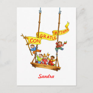 Congratulations Birthday Swing Children Postcard
