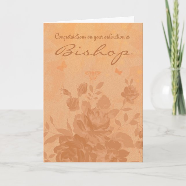 Congratulations Bishop Ordination Roses Butterfly Card (Front)