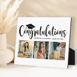 Congratulations Black 3 Photo 2025 Graduation Plaque<br><div class="desc">Stylish 3 photo graduation plaque display sign with easel features "Congratulations" in trendy black calligraphy script with grad cap and modern custom text for the graduate's name and class year. Add three favourite photos of the graduate to the square placeholder images. Clean white background colour.</div>