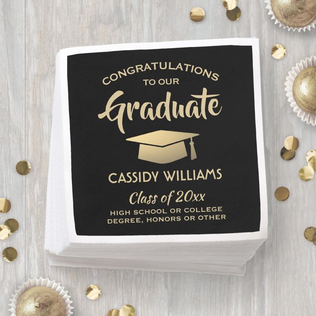 Congratulations Black and Gold Elegant Graduation Napkin (Creator Uploaded)