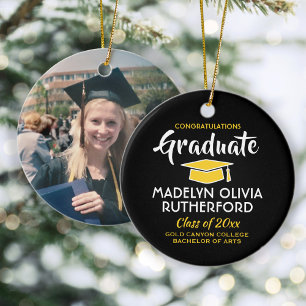 Congratulations Black and Gold Graduation Photo Ceramic Tree Decoration