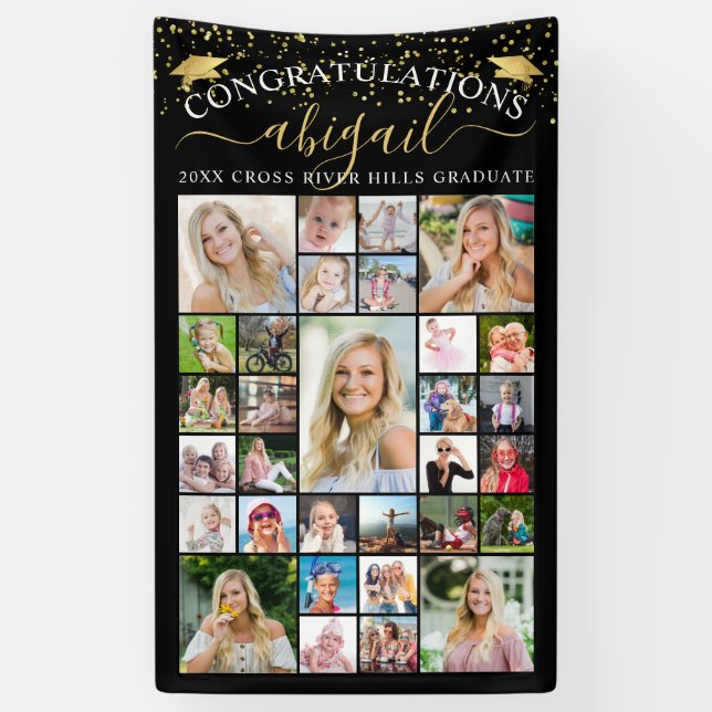 Congratulations Black Gold 31 Photo Collage Script Banner (Vertical)