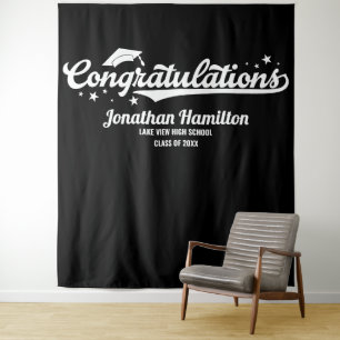 Congratulations Black Graduation Party Backdrop Tapestry