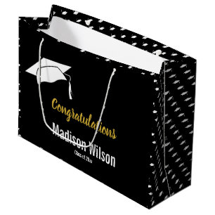 Congratulations Black White & Faux Gold Graduation Large Gift Bag