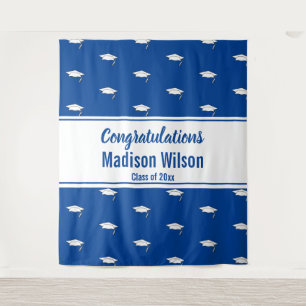 Congratulations Blue and White Name Graduation Tapestry