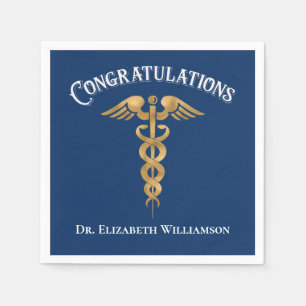 Congratulations Blue Doctor Physician Caduceus Napkin