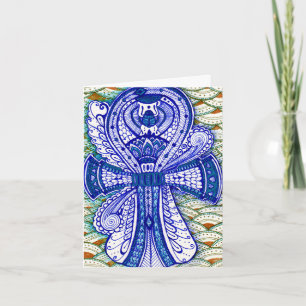 Congratulations Blue Egyptian Scarab Ankh Evil Eye Card