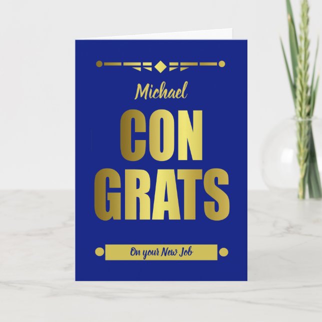 Congratulations Blue Gold Typography Card (Front)