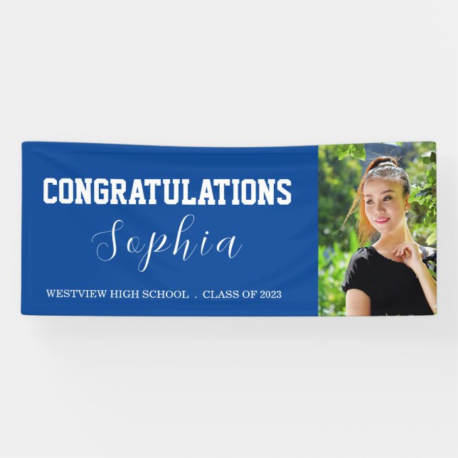 Congratulations Blue Graduate Party Photo Banner (Horizontal)