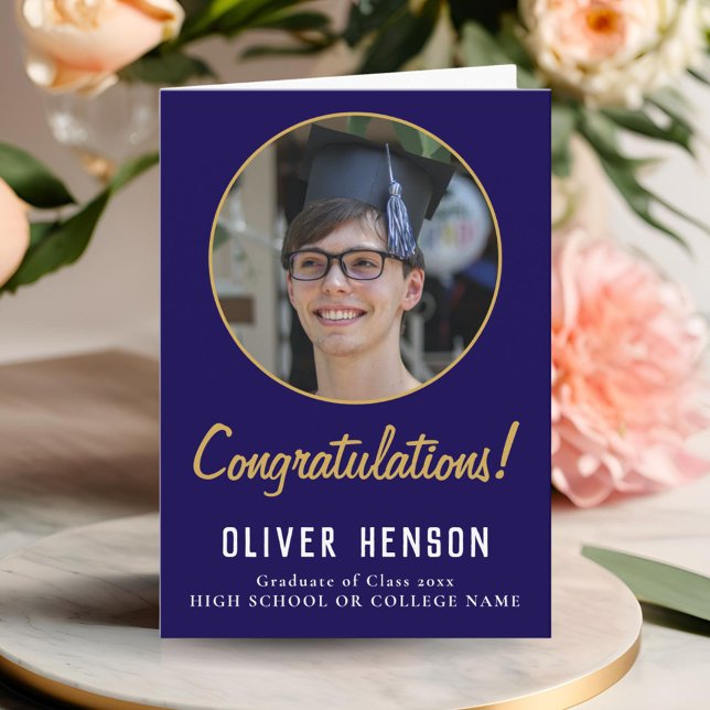 Congratulations Blue Graduate Photo Graduation Card (Creator Uploaded)