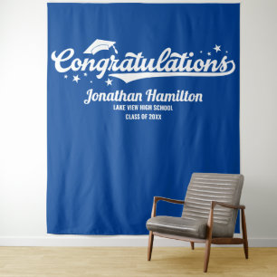 Congratulations Blue Graduation Party Backdrop Tapestry